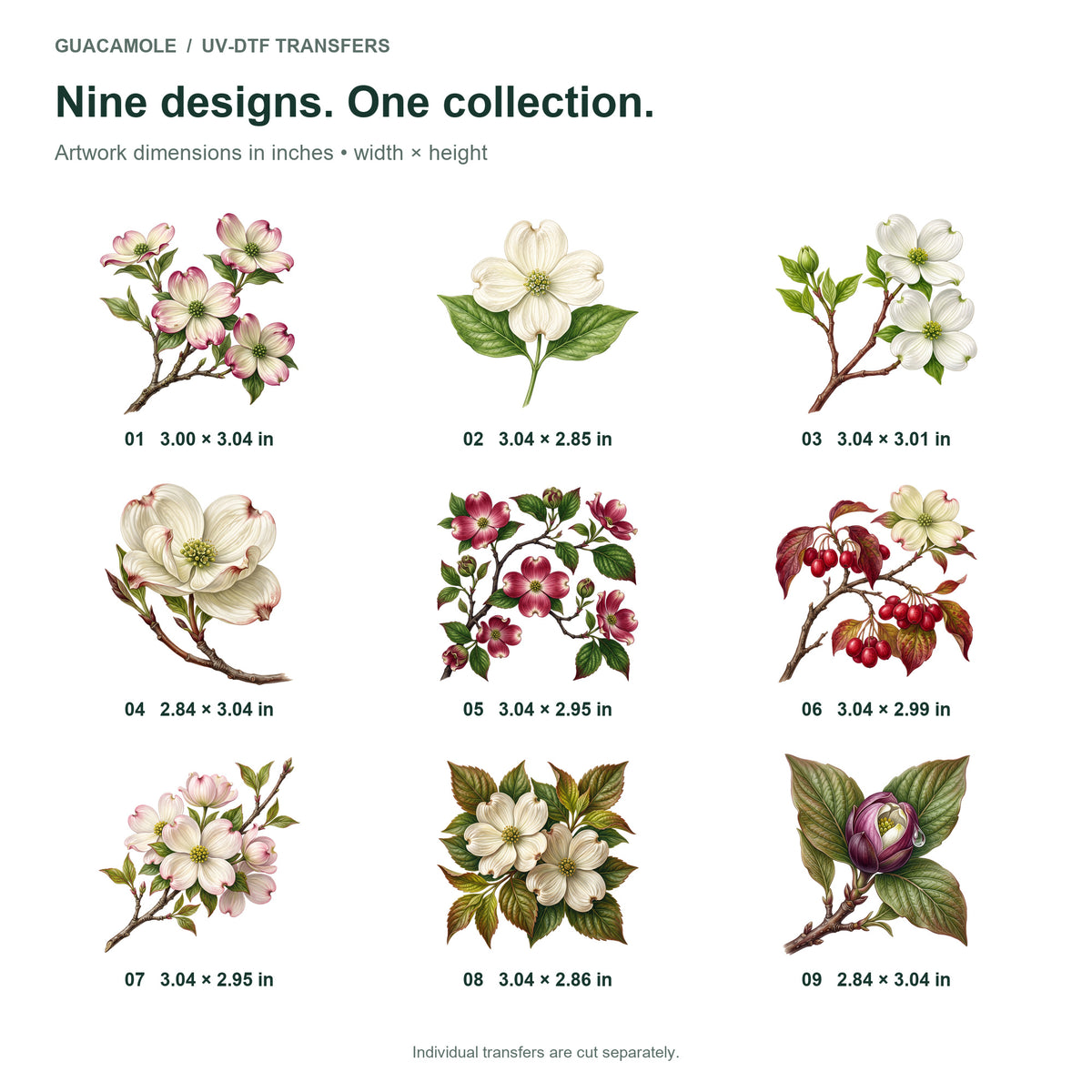 Dogwood Blossoms — Nine designs and sizes