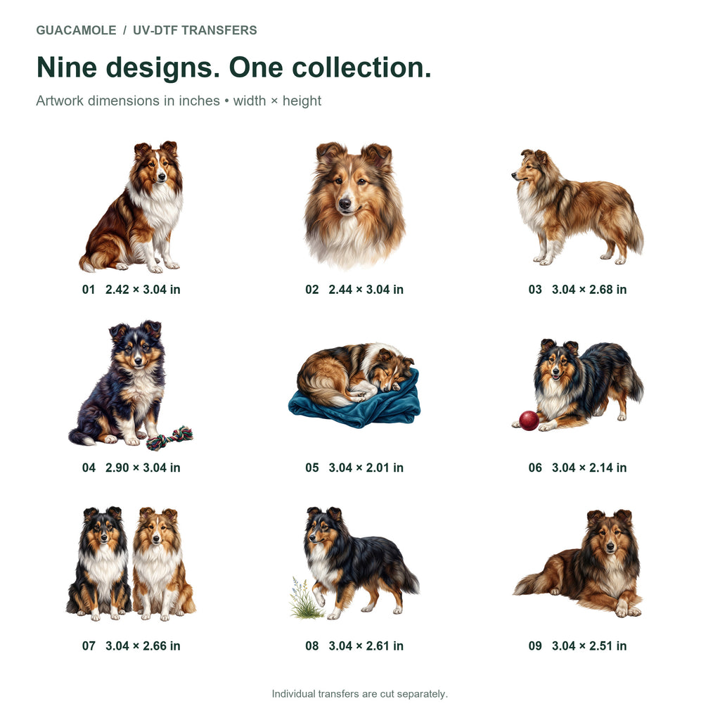 Shetland Sheepdogs — Nine designs and sizes