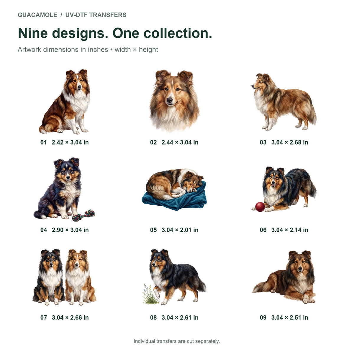 Shetland Sheepdogs — Nine designs and sizes