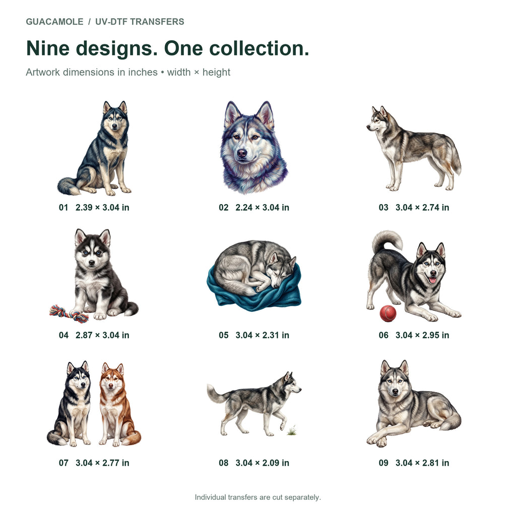 Siberian Huskies — Nine designs and sizes