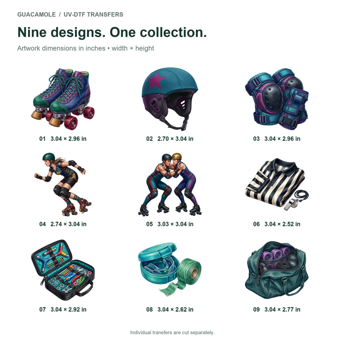 Roller Derby Gear — Nine designs and sizes