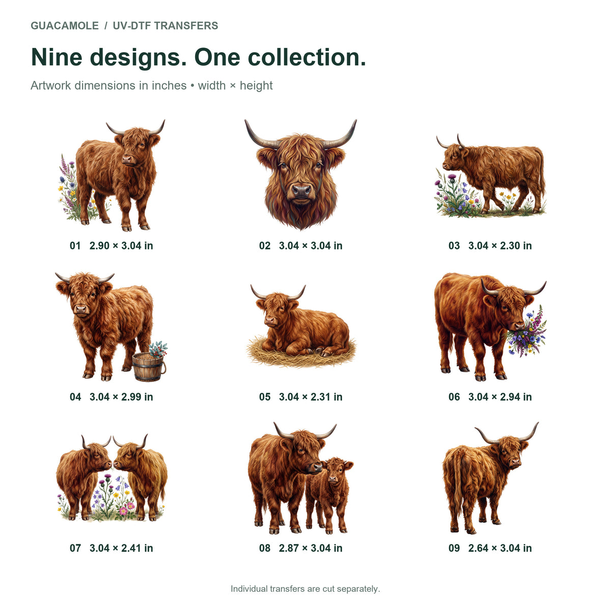 Highland Cattle — Nine designs and sizes
