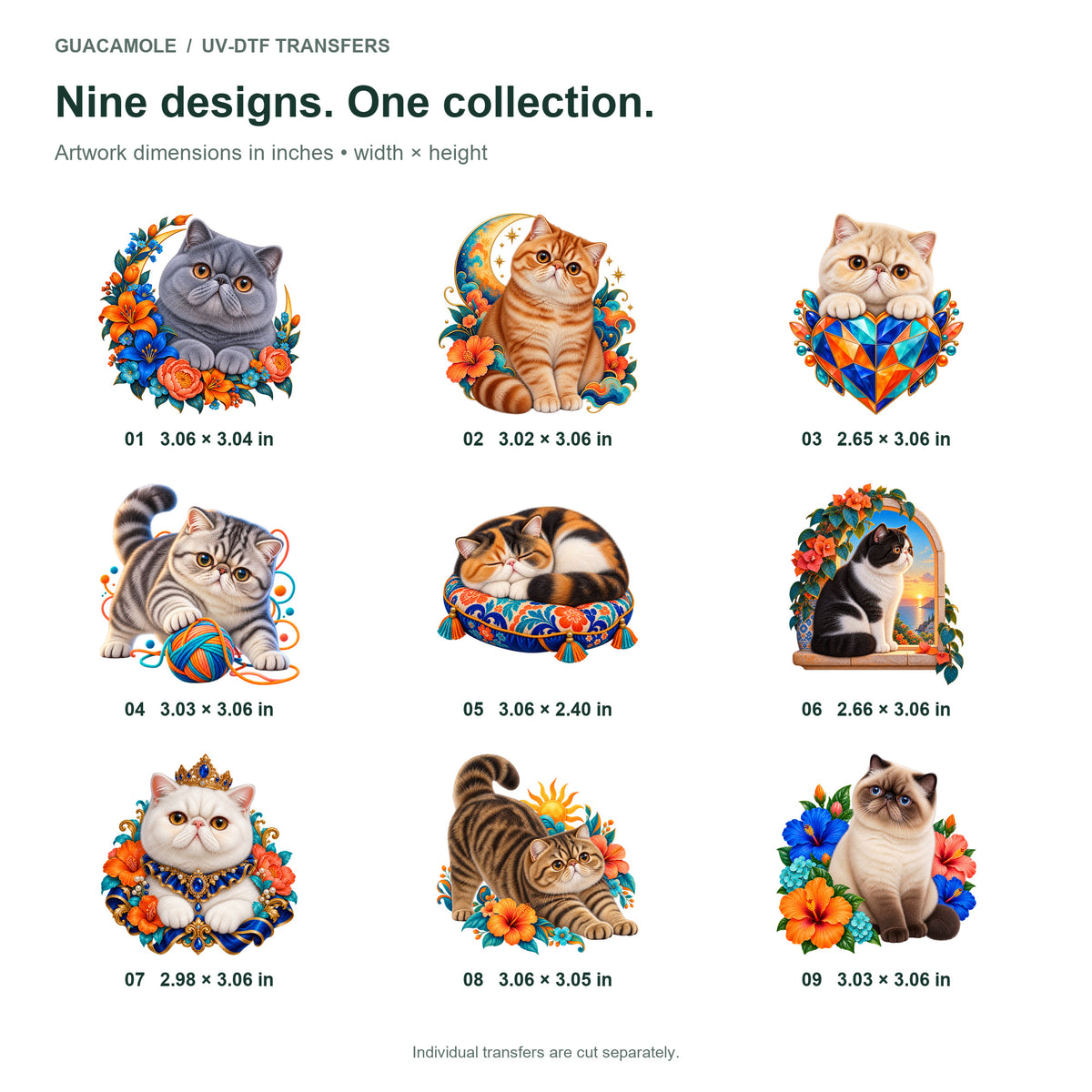 Exotic — Nine designs and sizes