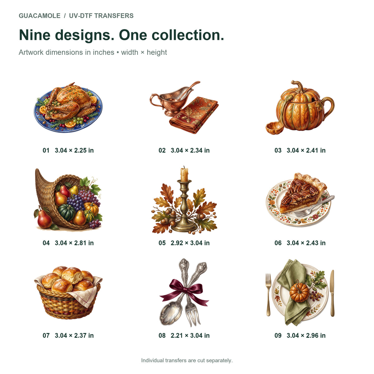 Thanksgiving Table Treasures — Nine designs and sizes