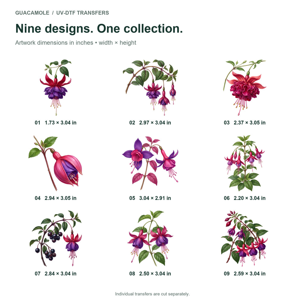 Fuchsia Lantern Flowers — Nine designs and sizes