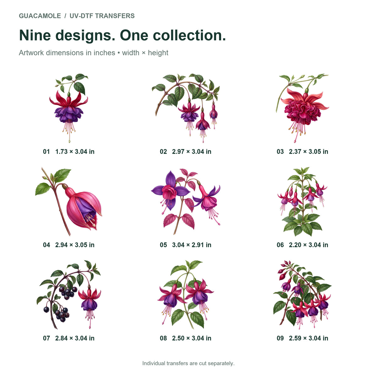 Fuchsia Lantern Flowers — Nine designs and sizes
