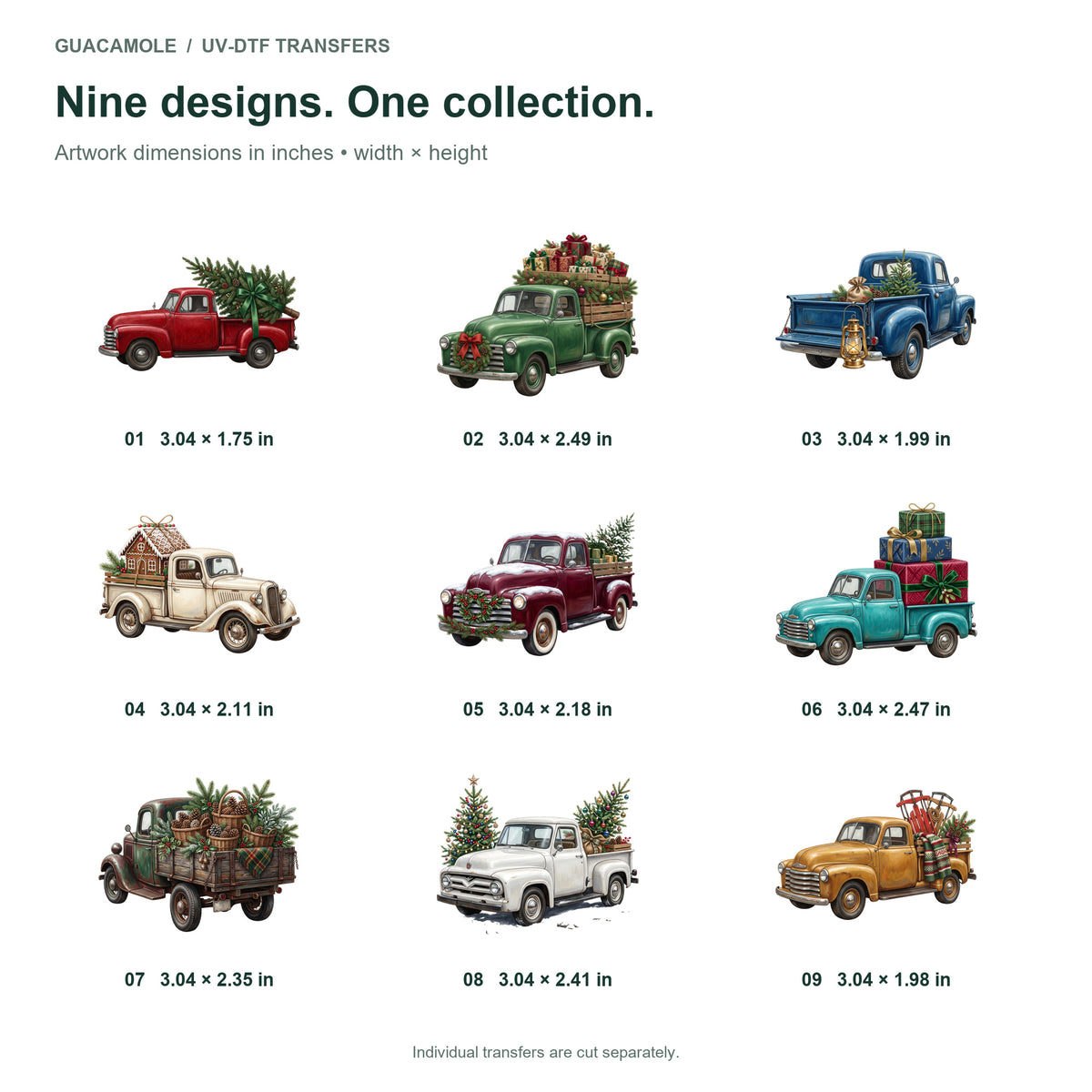 Christmas Pickup Trucks — Nine designs and sizes