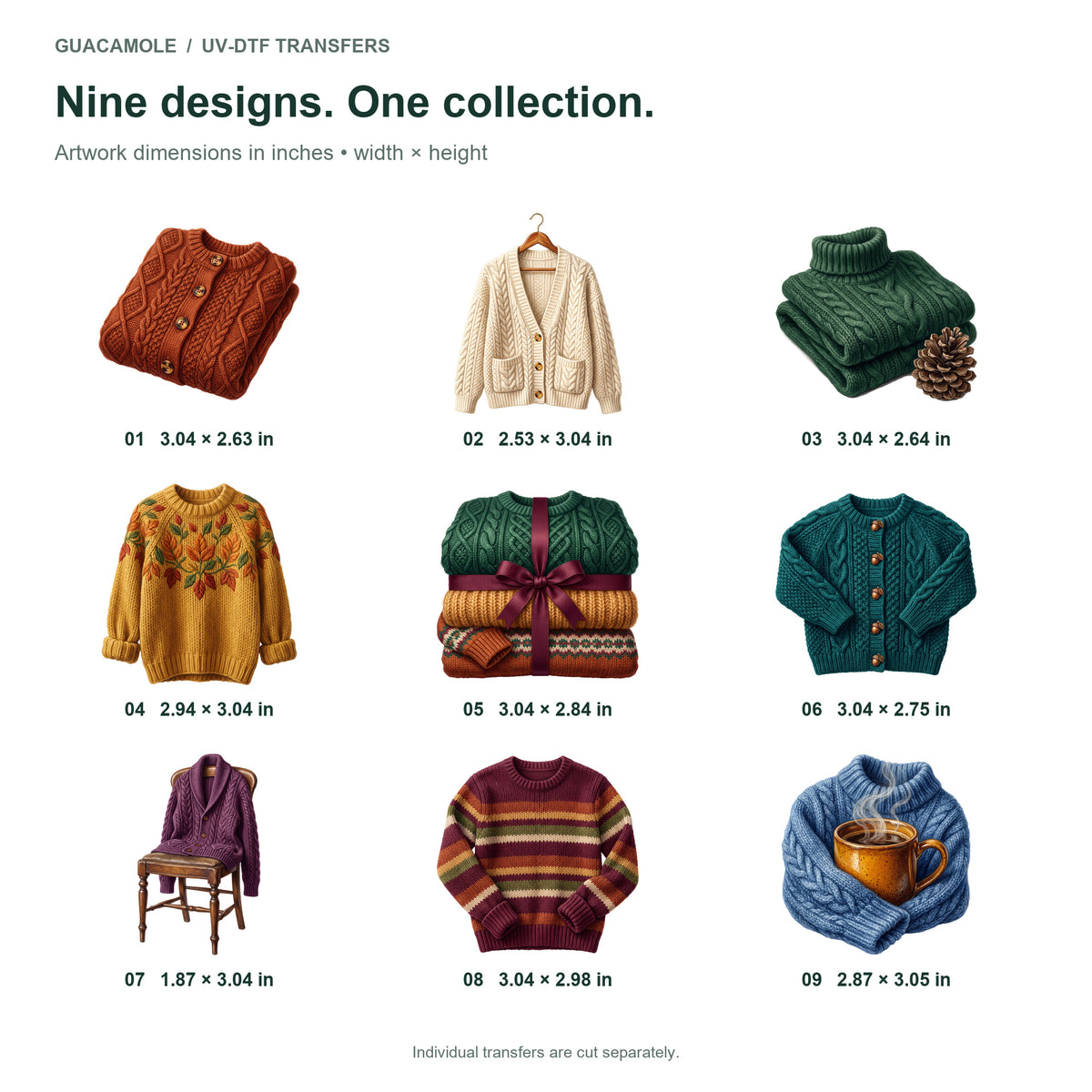 Cozy Autumn Sweaters — Nine designs and sizes