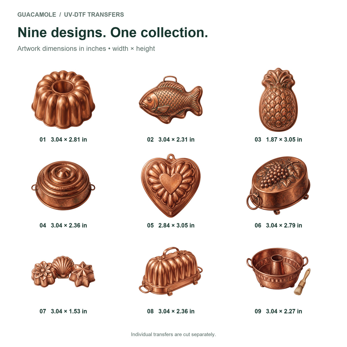 Copper Cooking Molds — Nine designs and sizes