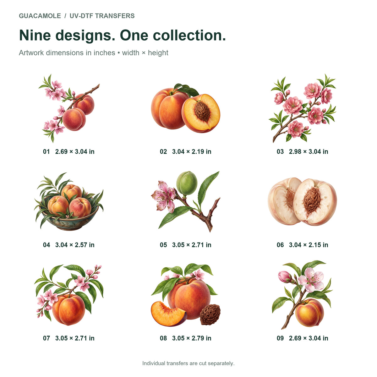 Peaches and Peach Blossoms — Nine designs and sizes