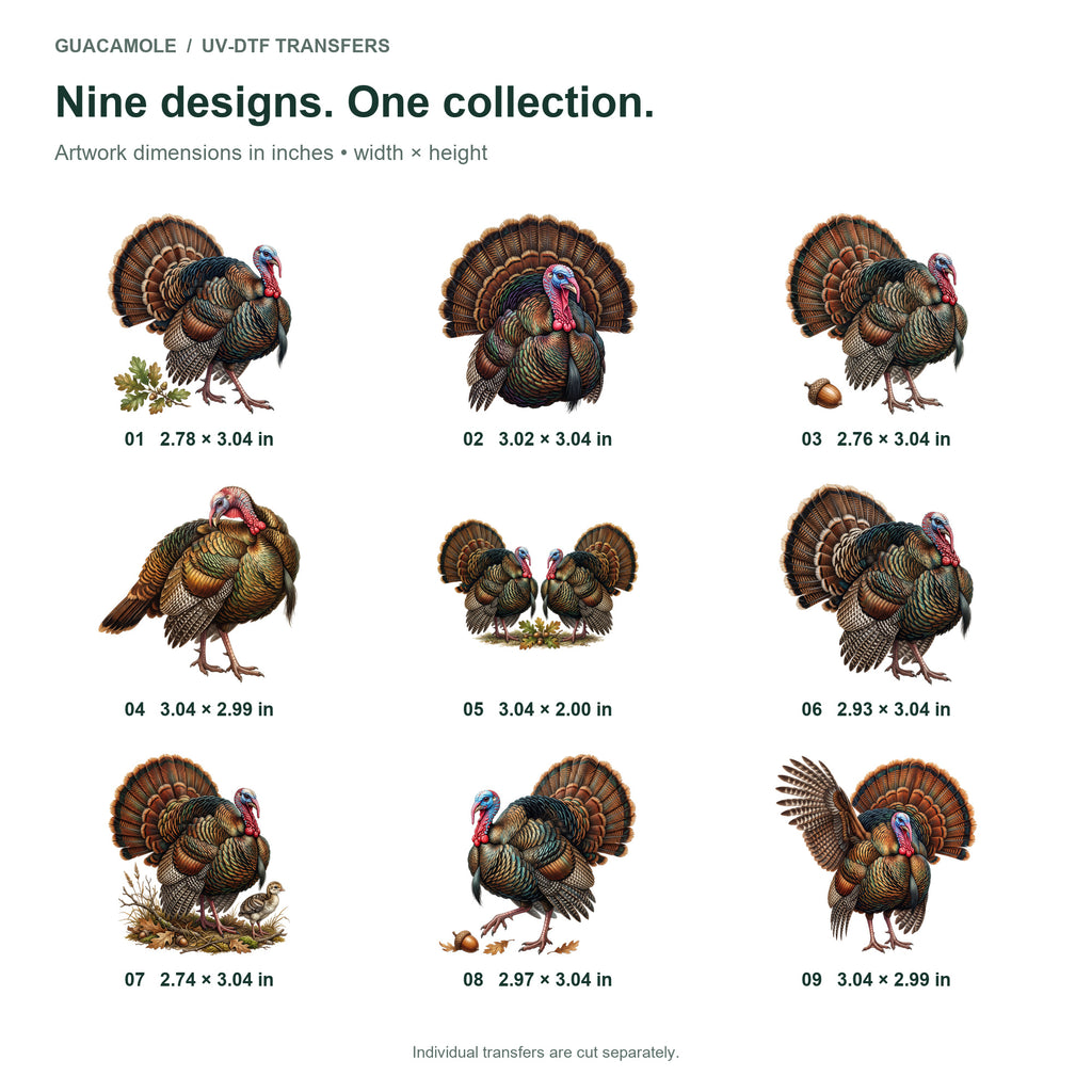 Turkey Gobbler Strut — Nine designs and sizes