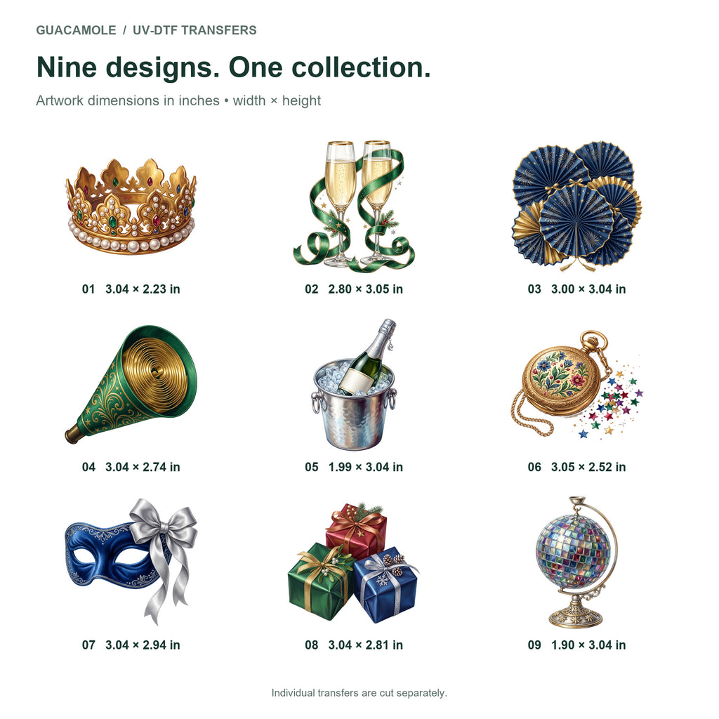 New Years Party Favors — Nine designs and sizes