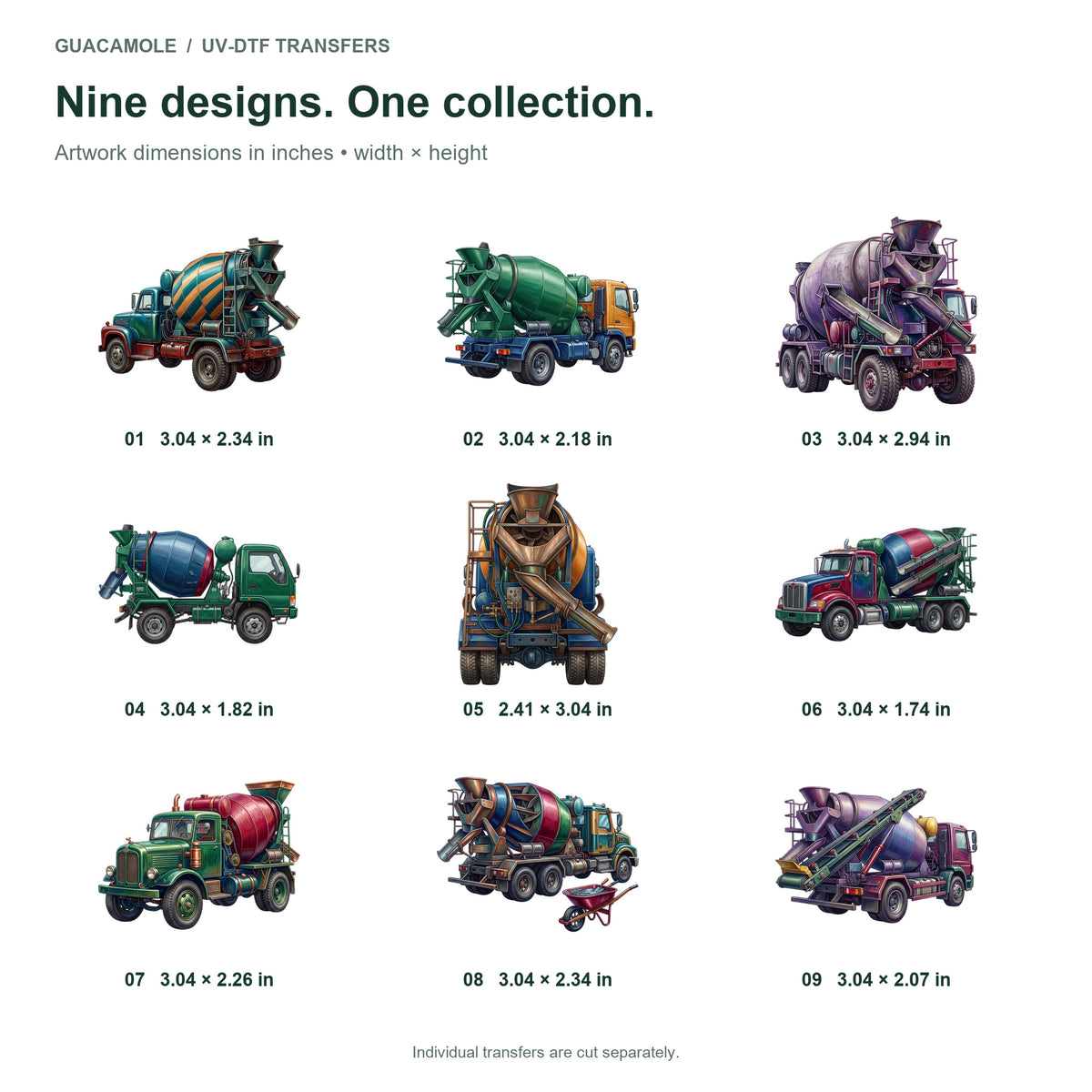 Concrete Mixer Trucks — Nine designs and sizes