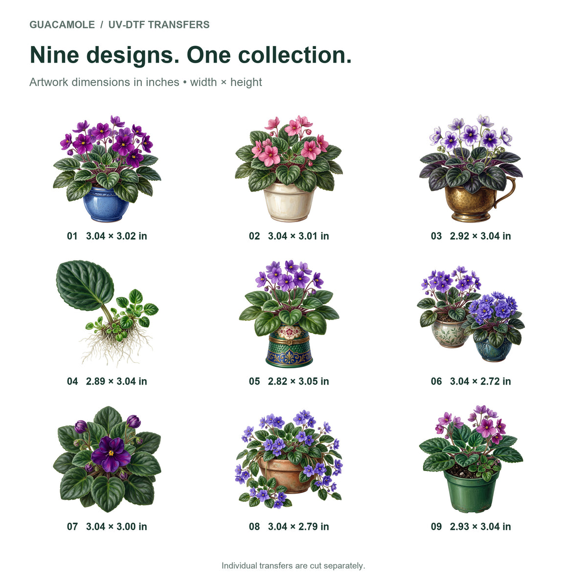 African Violet Pots — Nine designs and sizes