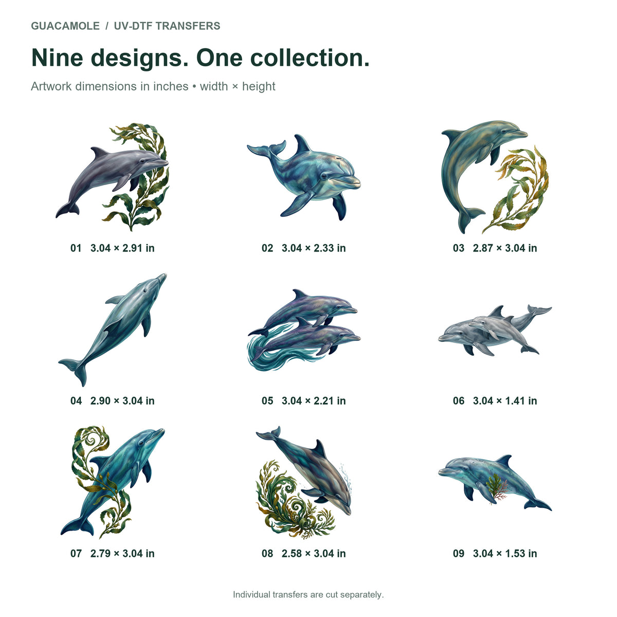 Dolphin Pod Play — Nine designs and sizes