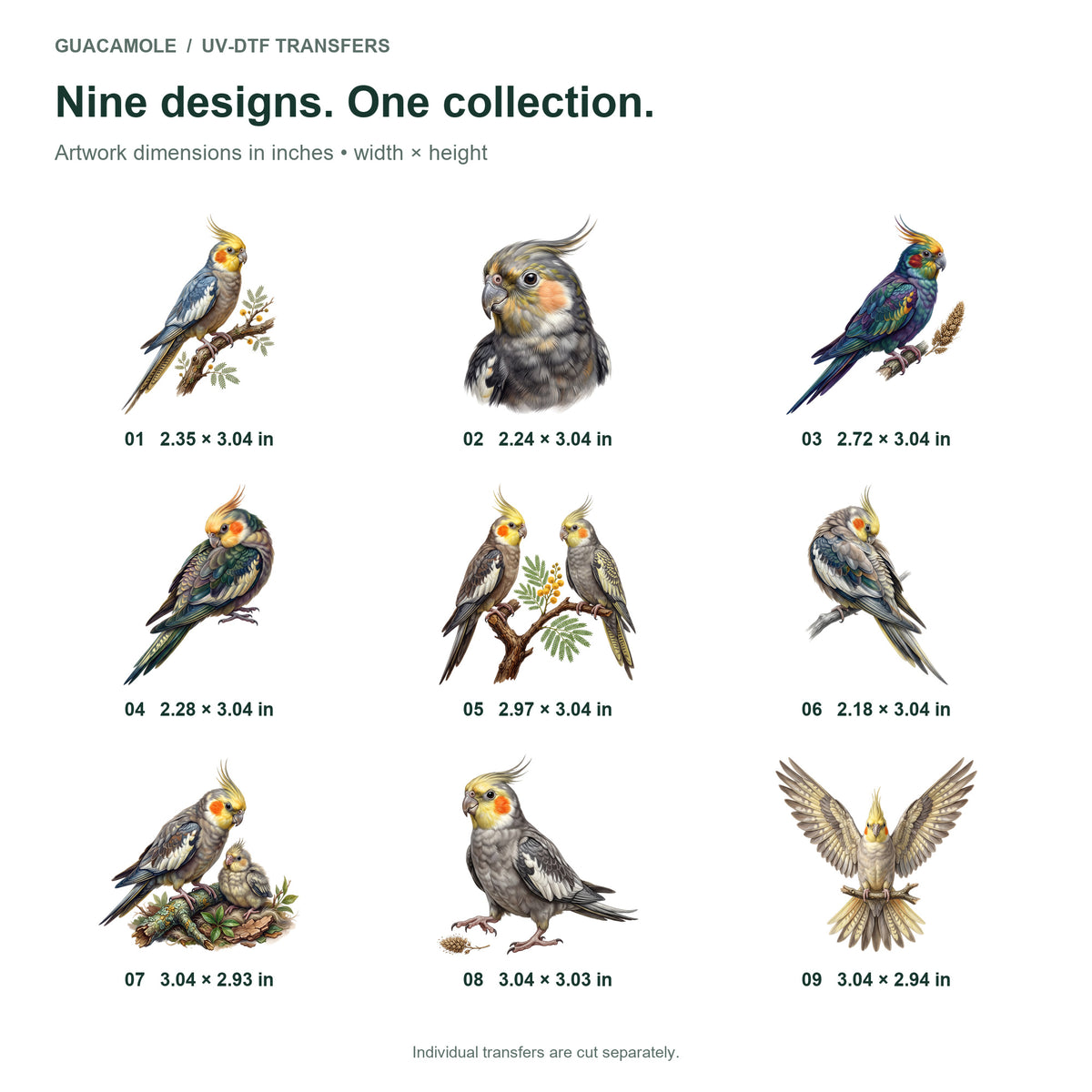 Cockatiel Companions — Nine designs and sizes