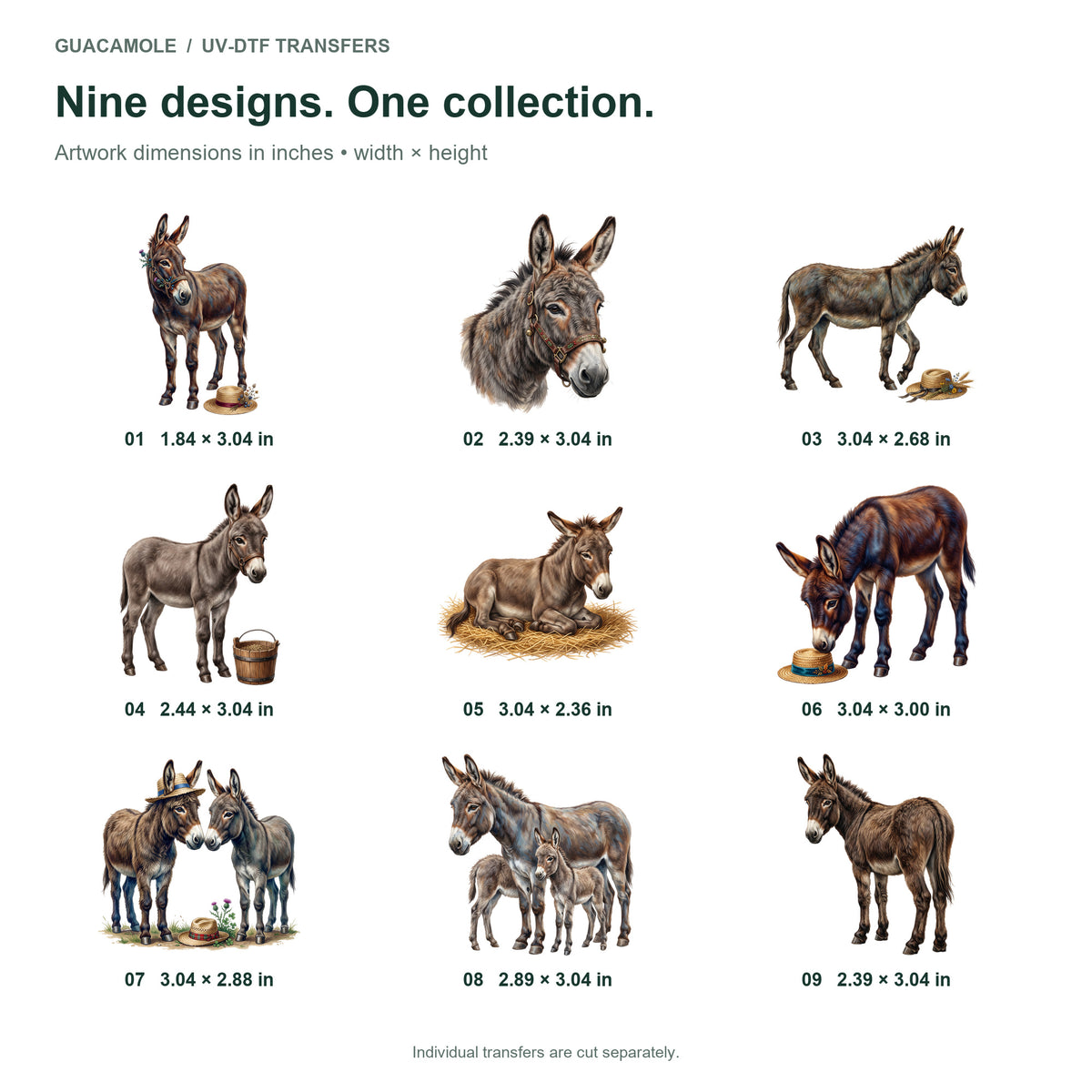 Donkey Farm Friends — Nine designs and sizes