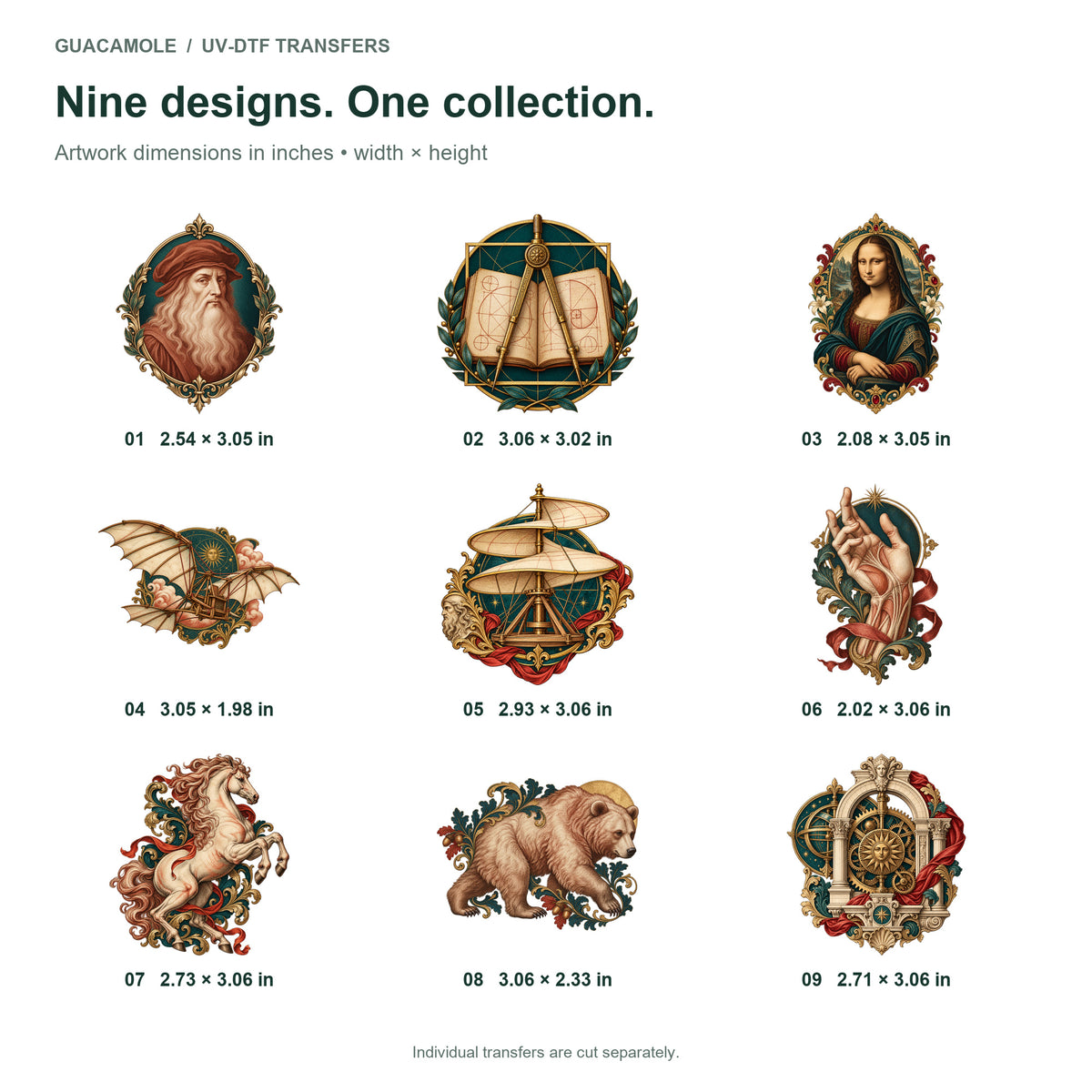 Leonardo da Vinci — Nine designs and sizes
