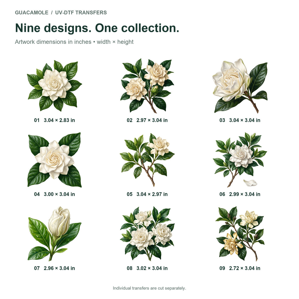 Gardenias and Glossy Leaves — Nine designs and sizes