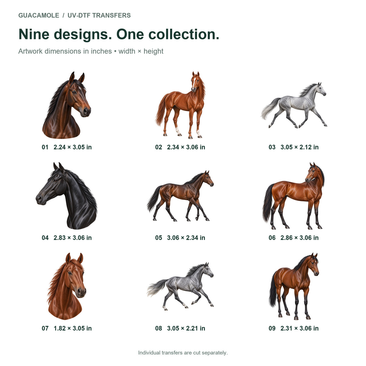 Thoroughbreds — Nine designs and sizes