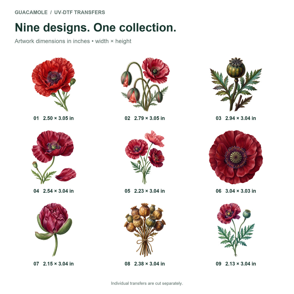 Poppies and Seedpods — Nine designs and sizes