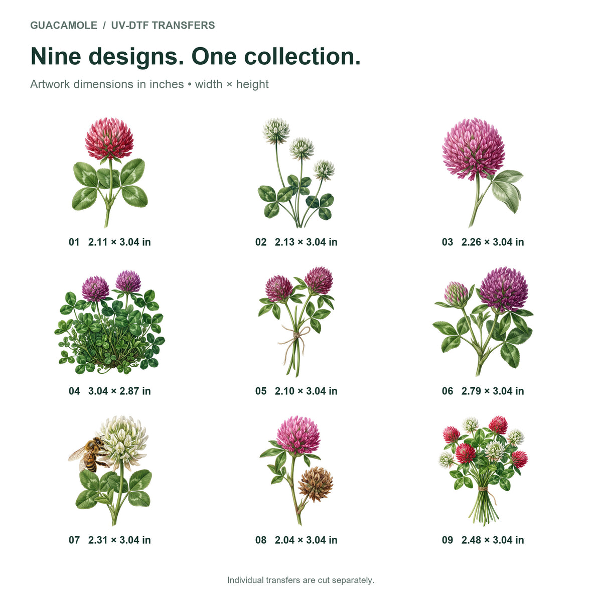 Clover Blossoms — Nine designs and sizes