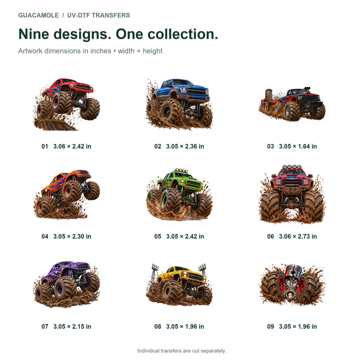 Monster Trucks - Mud Thunder — Nine designs and sizes