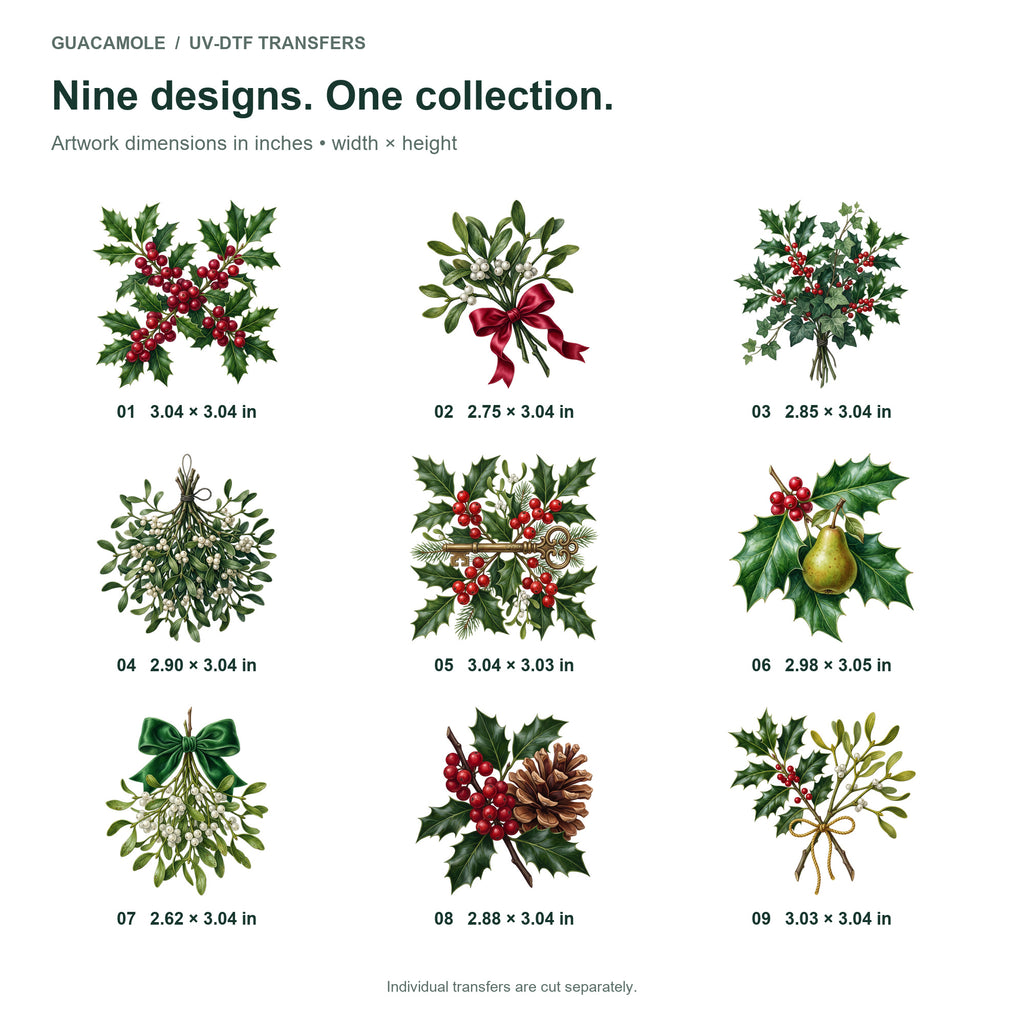 Holly and Mistletoe — Nine designs and sizes