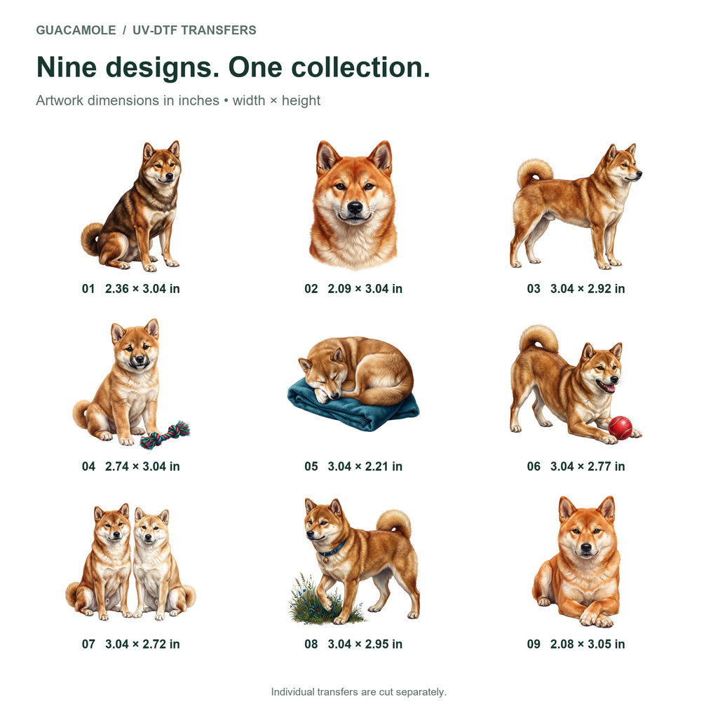 Shiba Inus — Nine designs and sizes