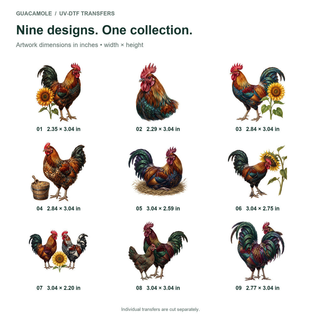 Rooster Portraits — Nine designs and sizes