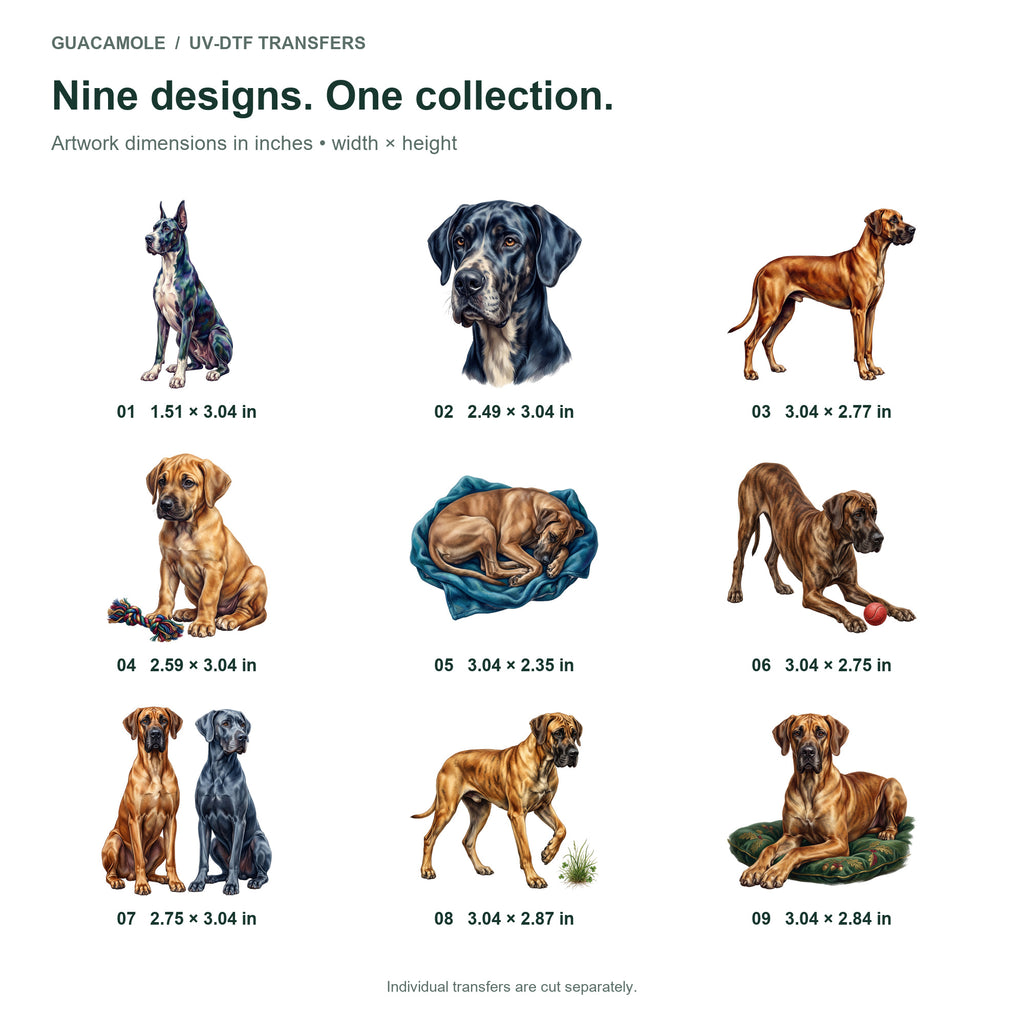 Great Danes — Nine designs and sizes