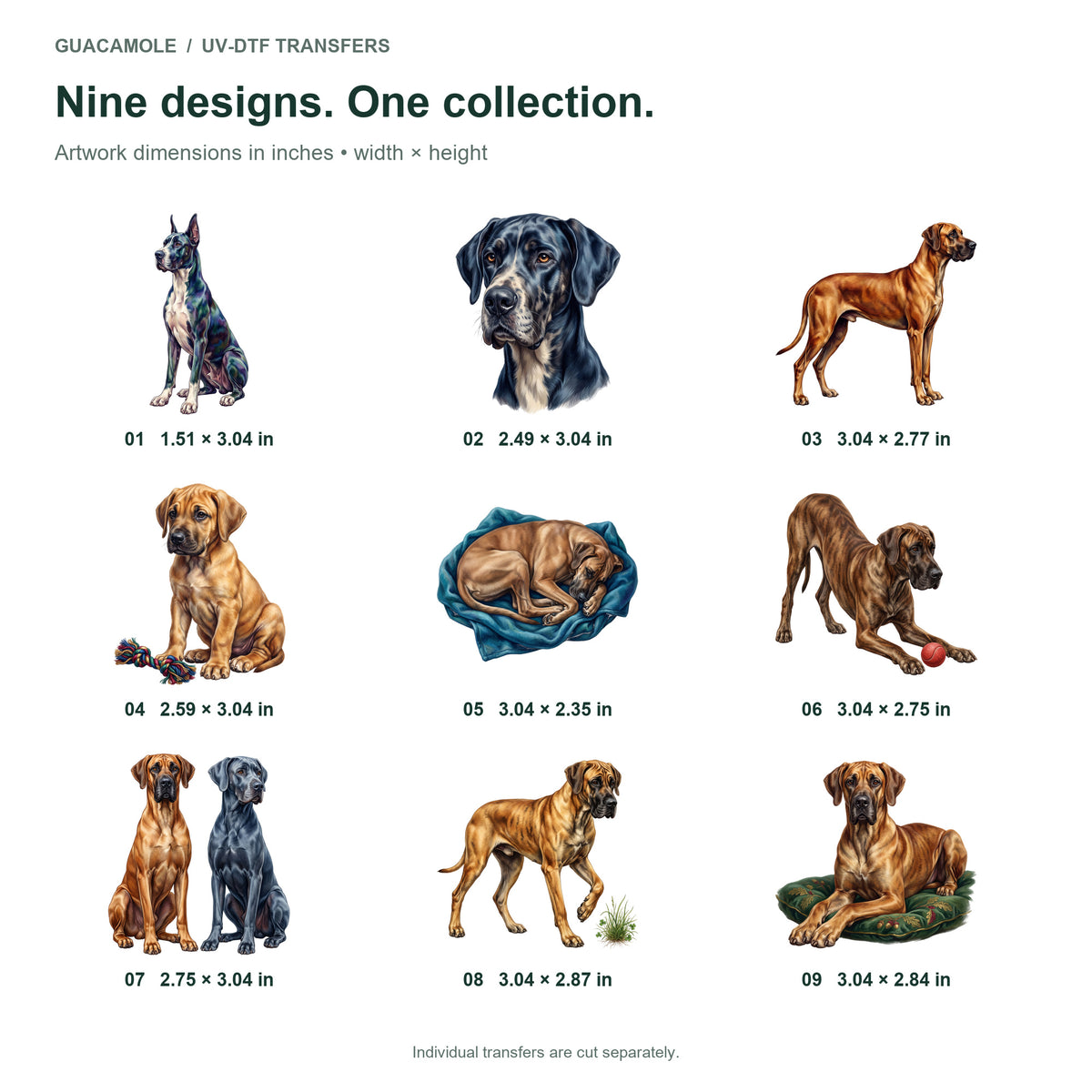 Great Danes — Nine designs and sizes