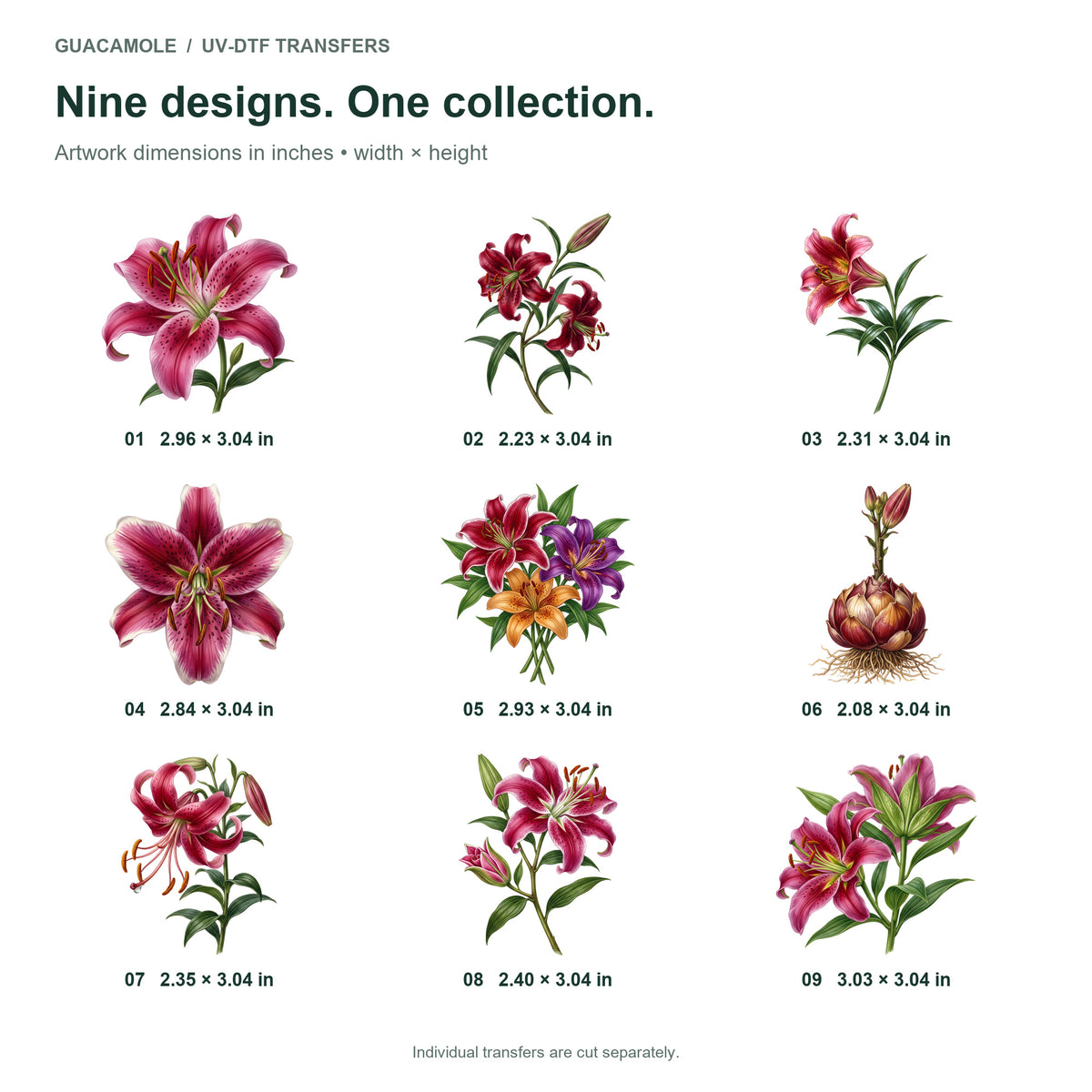 Oriental Lilies — Nine designs and sizes