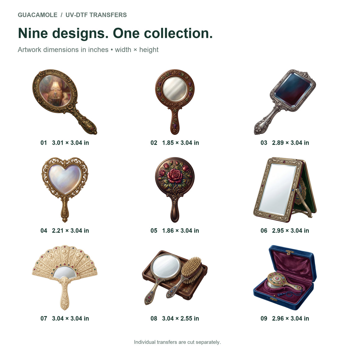 Victorian Hand Mirrors — Nine designs and sizes