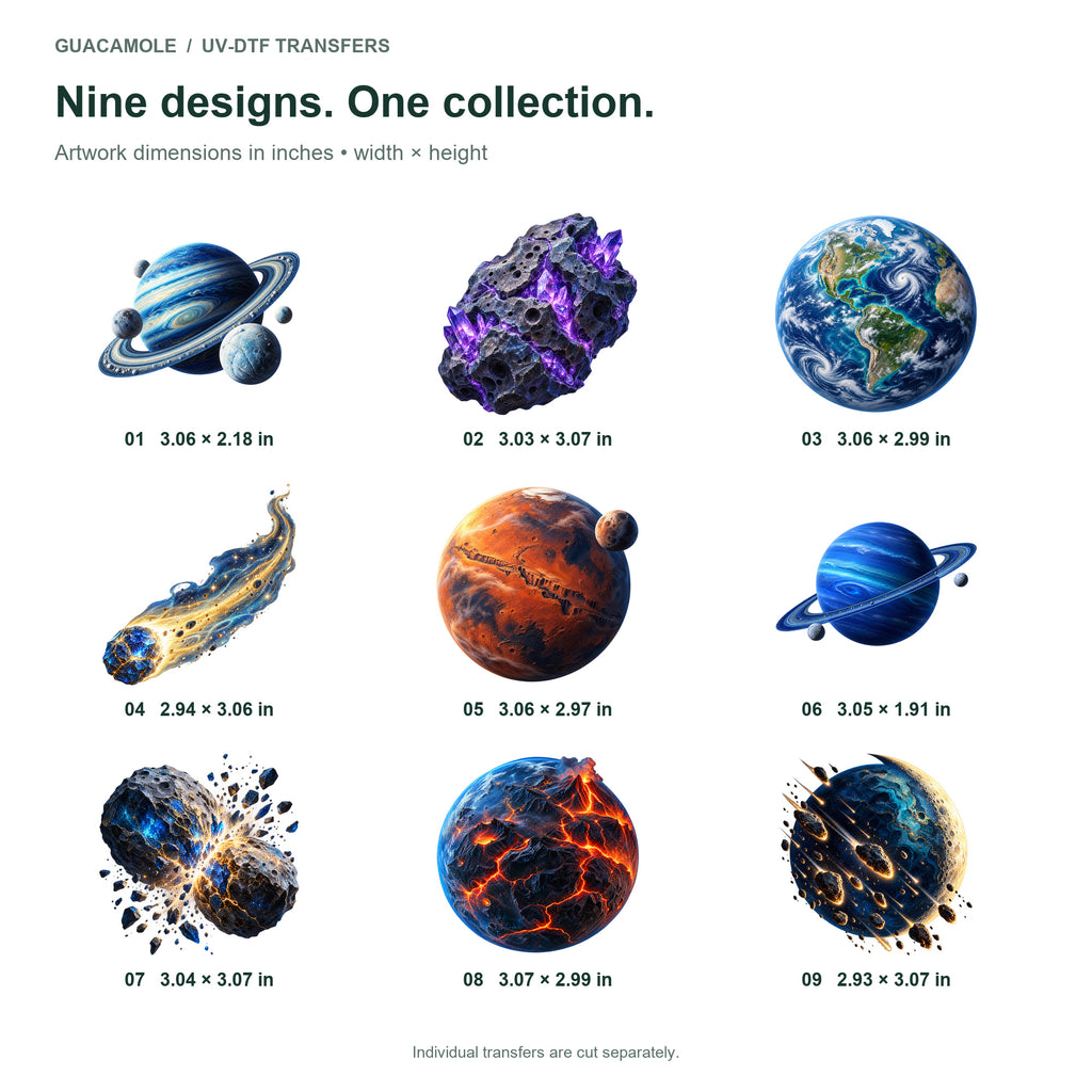 Asteroids and Planets — Nine designs and sizes