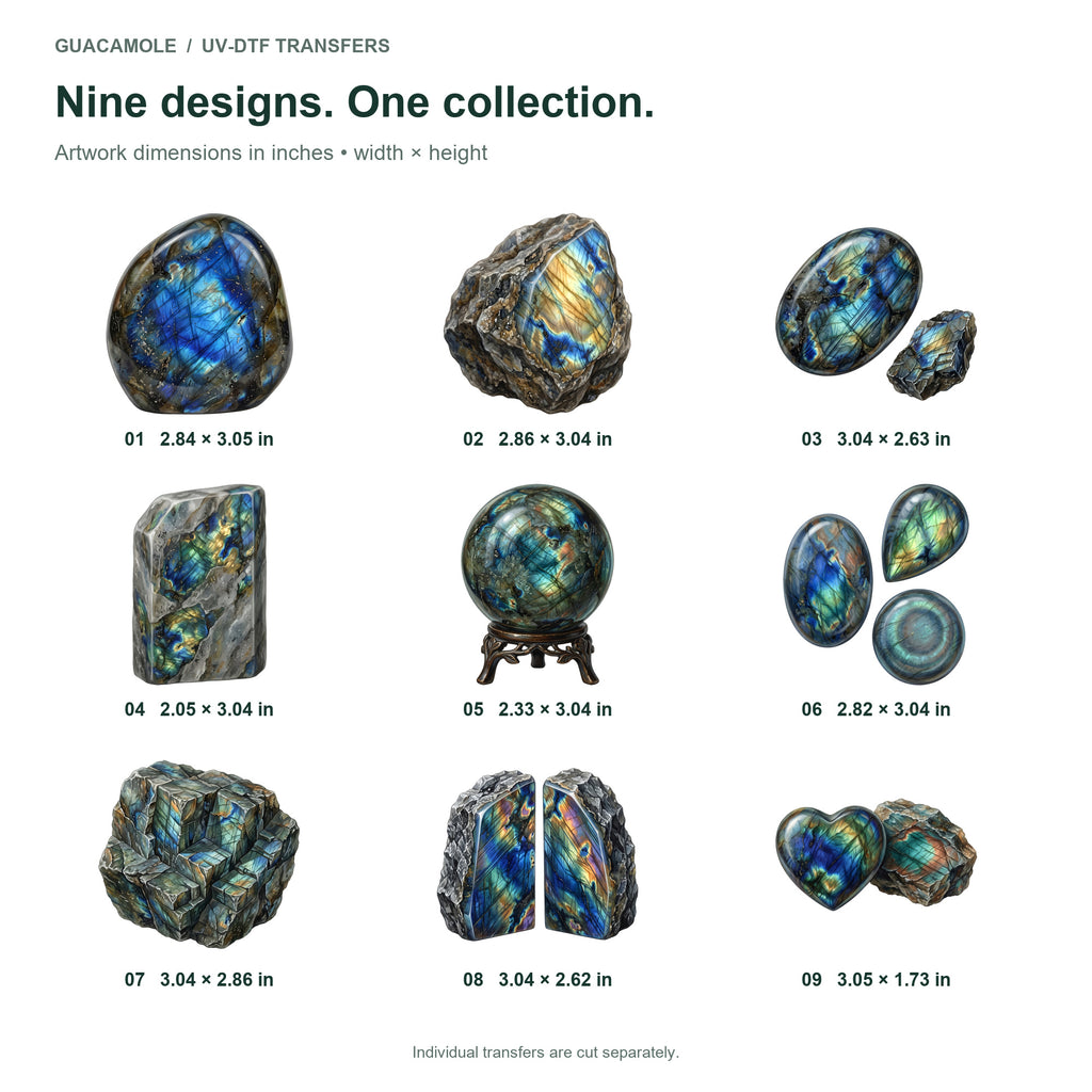 Labradorite Flash Stones — Nine designs and sizes