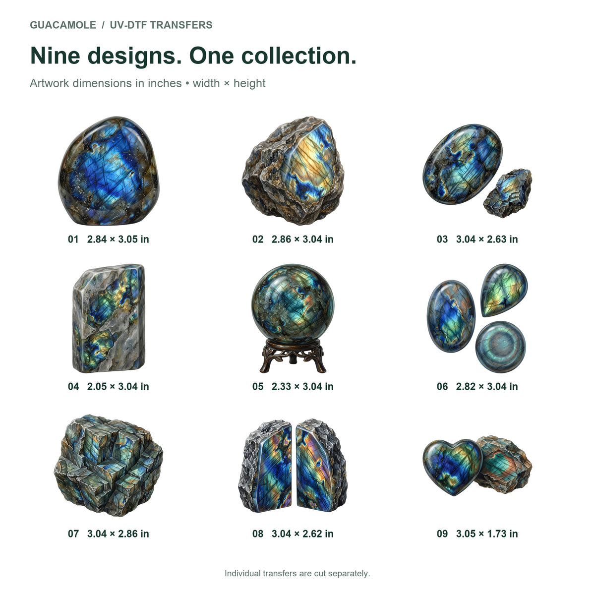 Labradorite Flash Stones — Nine designs and sizes
