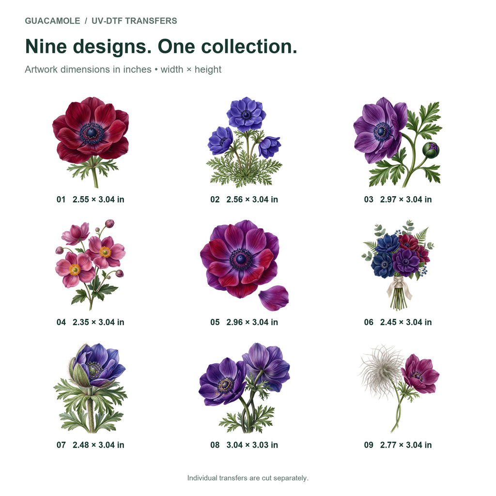 Anemone Flowers — Nine designs and sizes