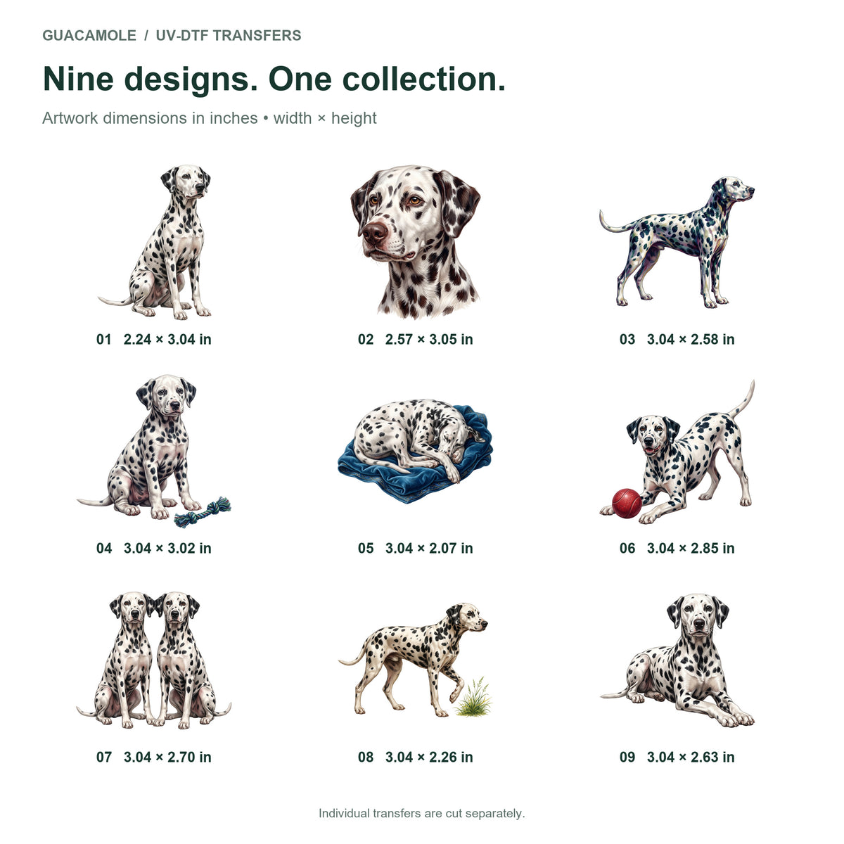 Dalmatians — Nine designs and sizes
