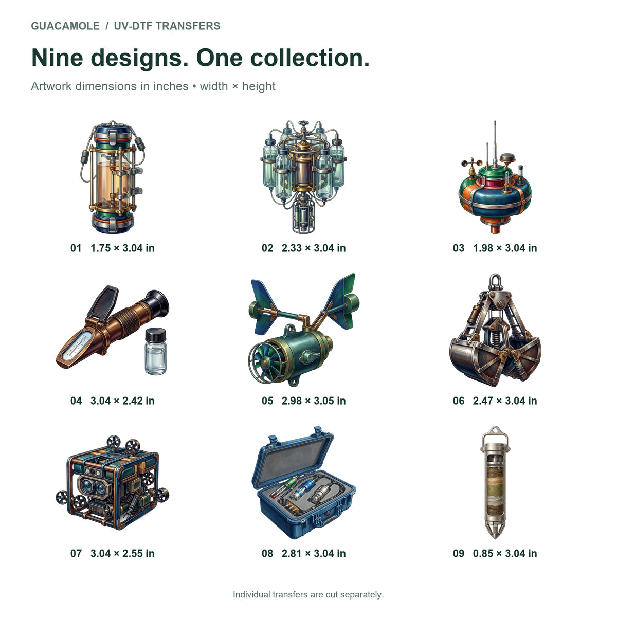 Oceanography Research Gear — Nine designs and sizes
