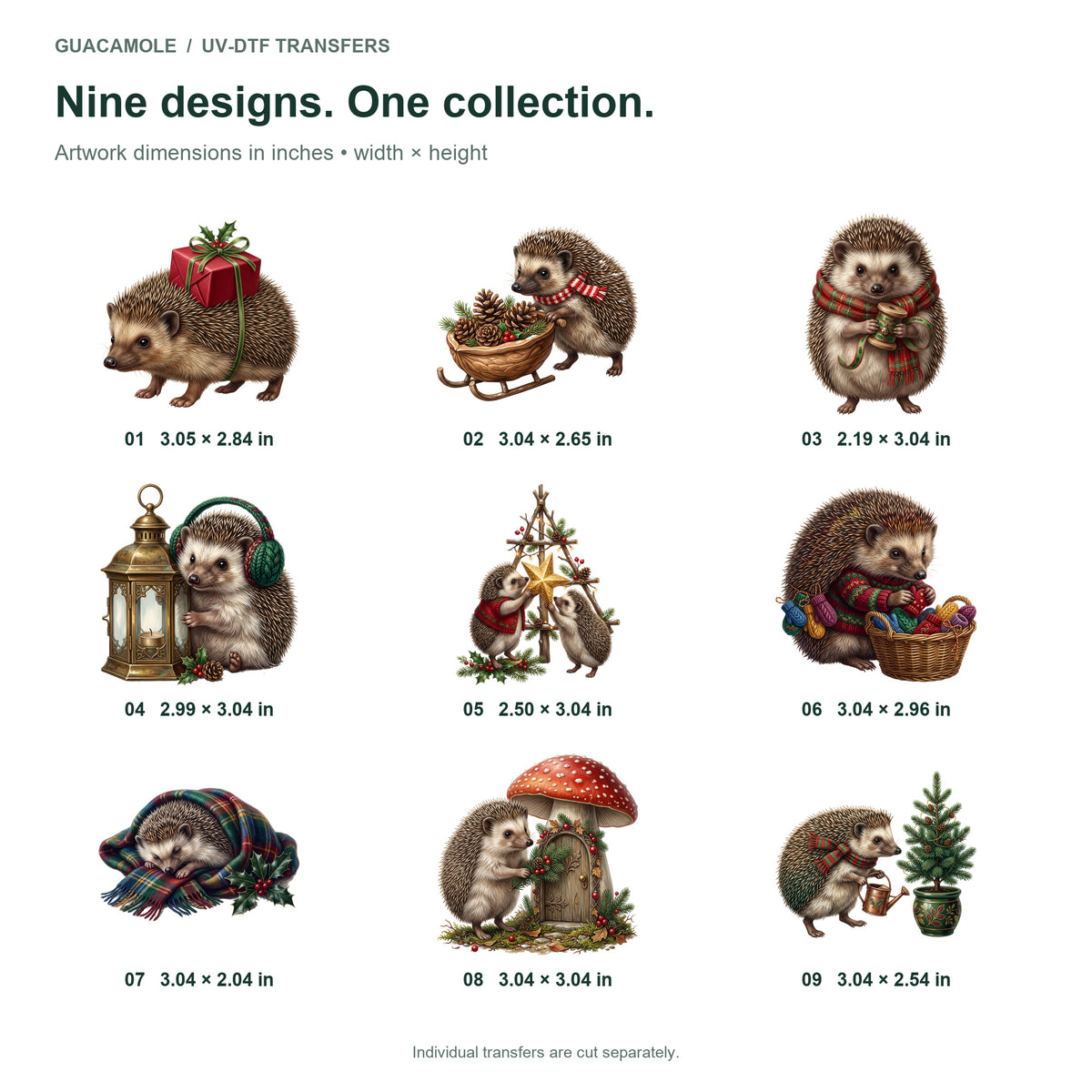 Christmas Hedgehog Helpers — Nine designs and sizes
