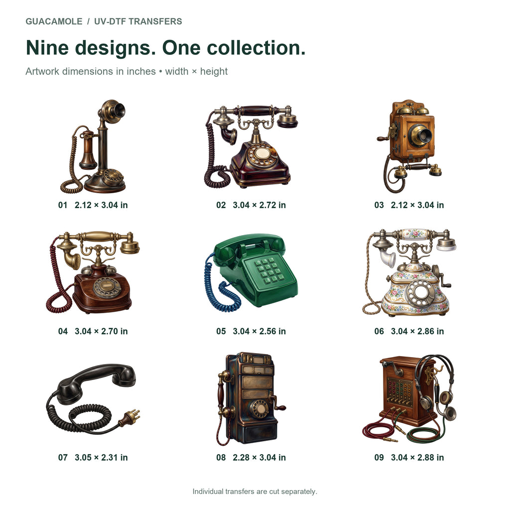 Antique Telephones — Nine designs and sizes