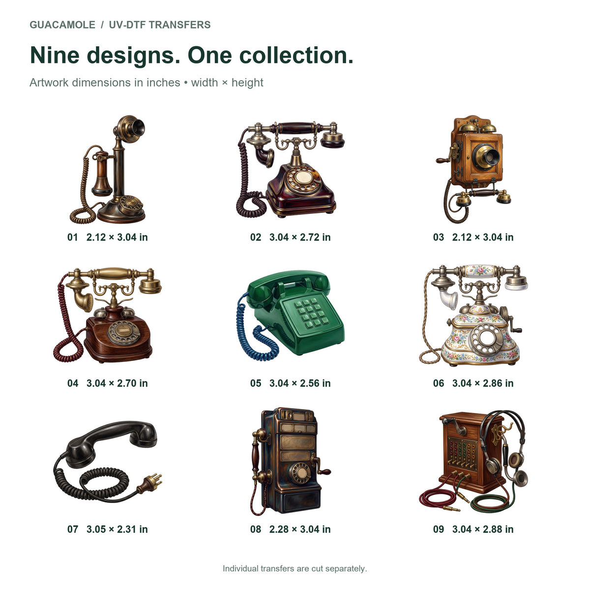 Antique Telephones — Nine designs and sizes