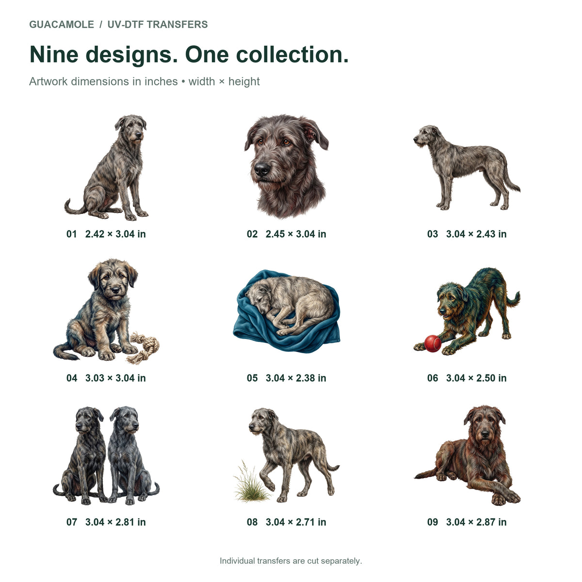 Irish Wolfhounds — Nine designs and sizes