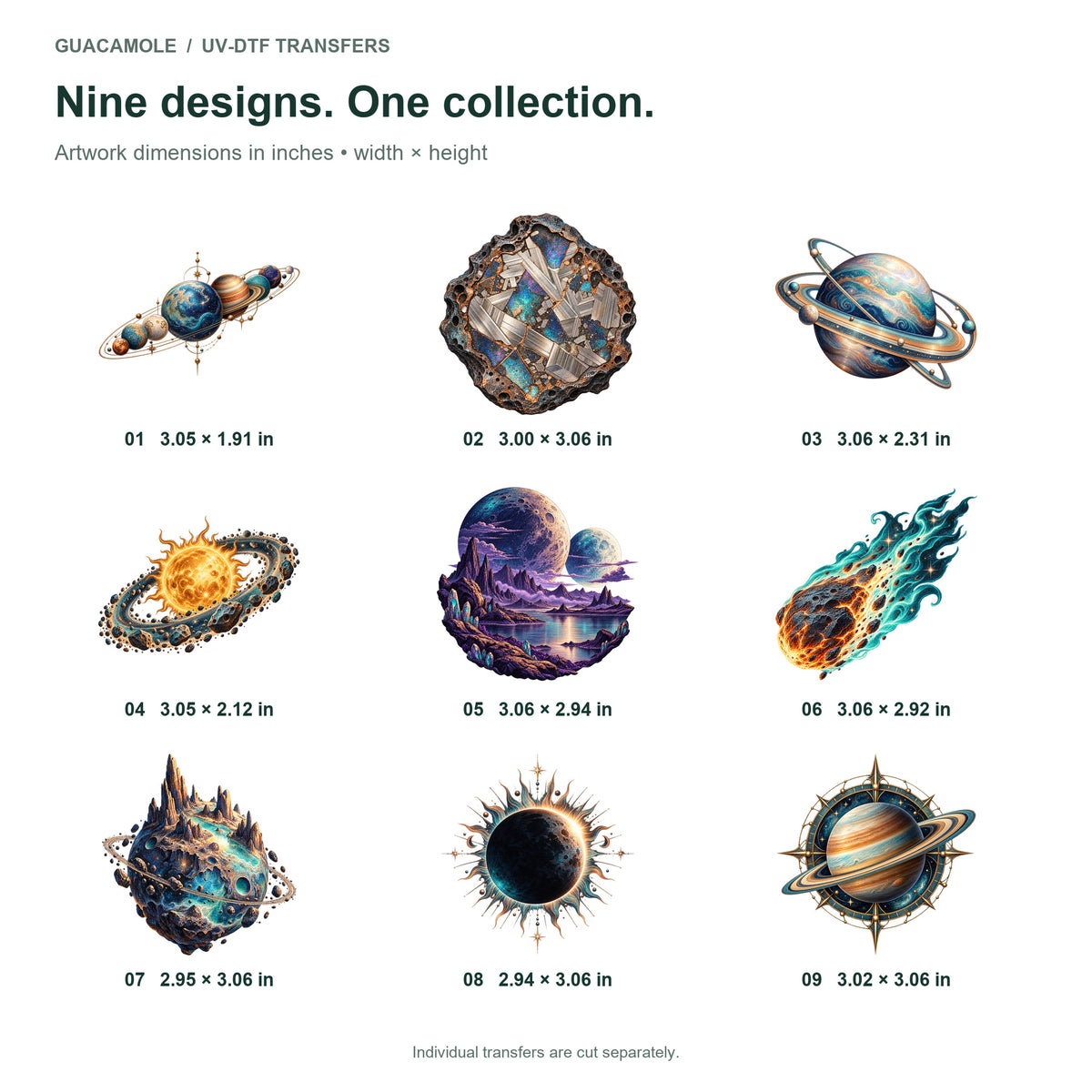 Asteroids and Planets — Nine designs and sizes