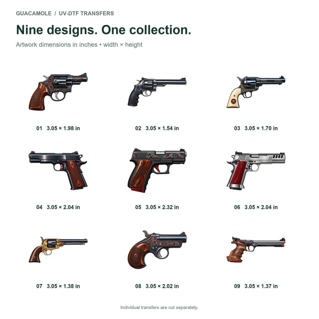Firearms - Handgun Collection — Nine designs and sizes