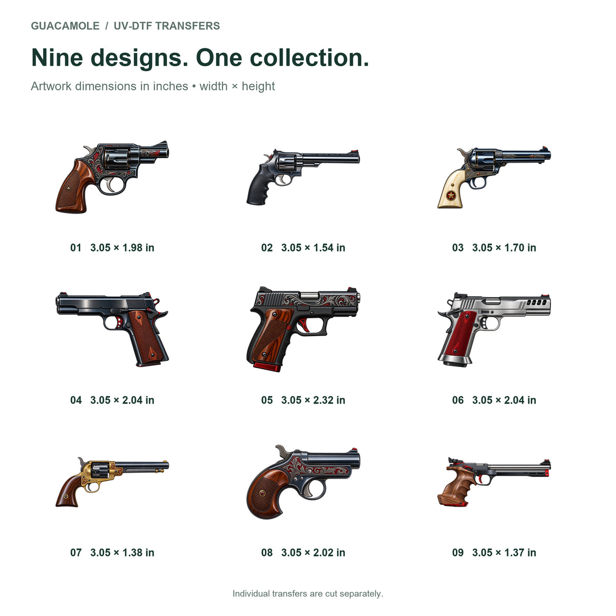 Firearms - Handgun Collection — Nine designs and sizes