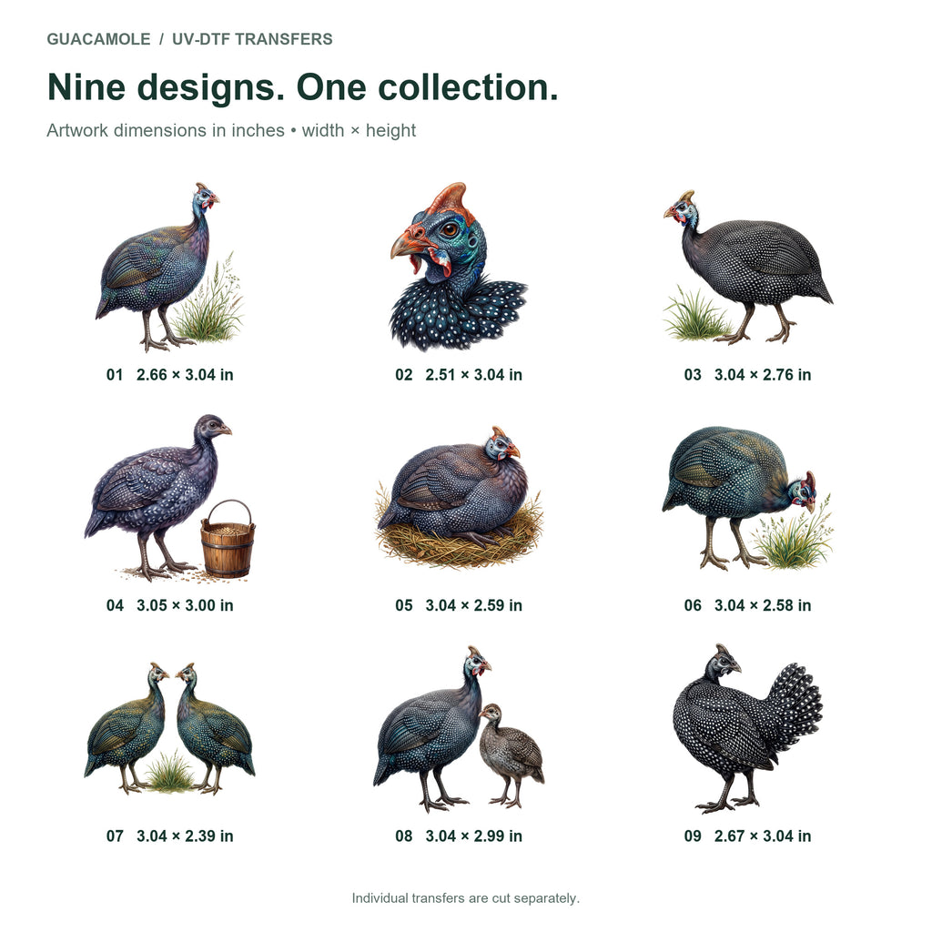 Guinea Fowl Parade — Nine designs and sizes