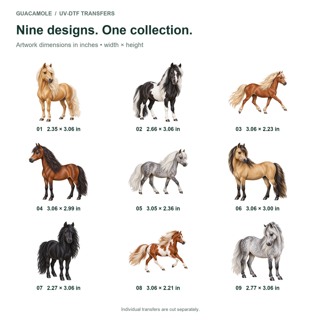 Miniature Horses — Nine designs and sizes