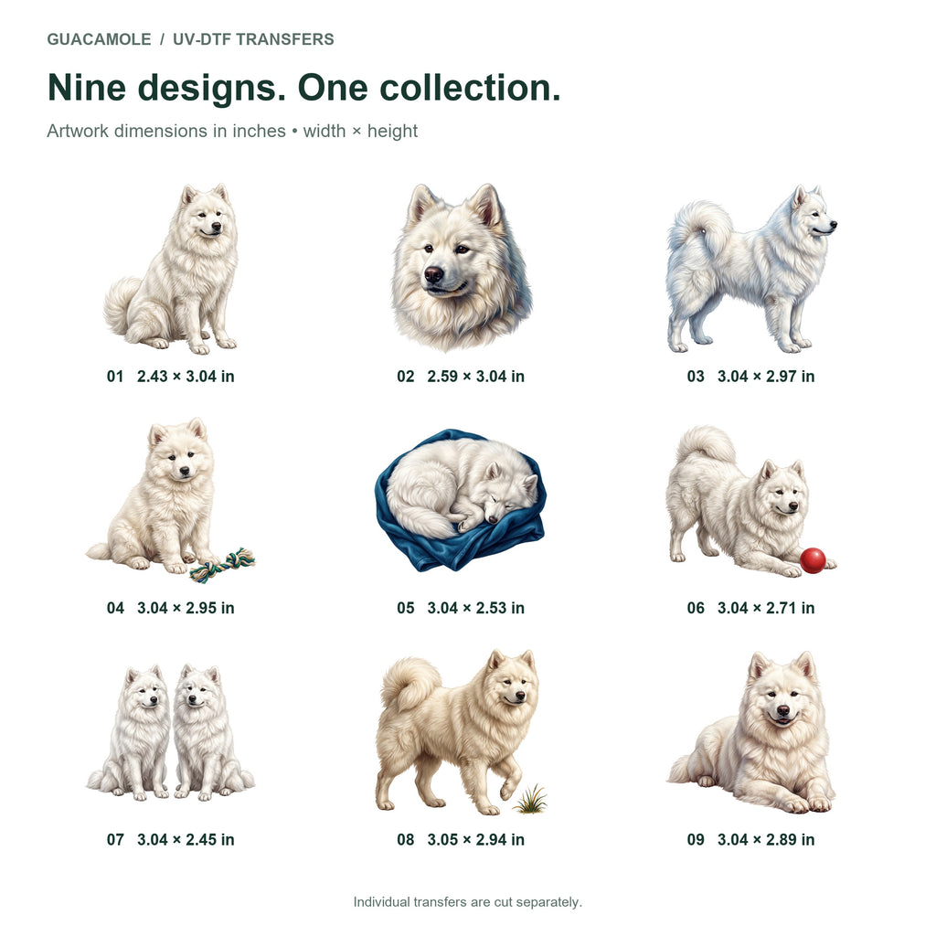 Samoyeds — Nine designs and sizes